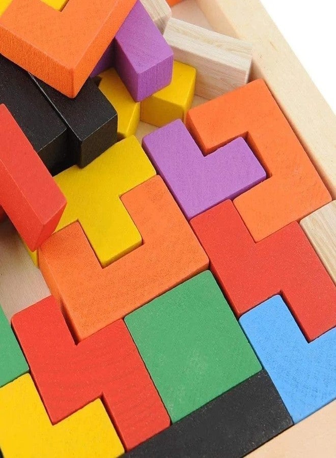 SHRBI Wooden Brain Educational Game Colourful Wooden Puzzle Geometric Shapes with Box with 3D Russian Blocks Game (40 Pcs) - Image 5